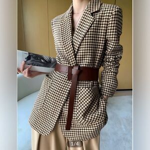 Commense Houndstooth split Blazer with Chocolate Belt